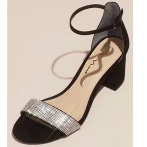 NINA Crystal Strap Suede Block Heel Sandals